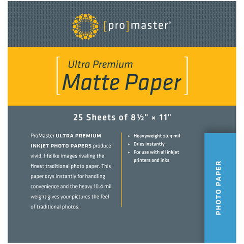 ProMaster Ultra Premium Matte Paper - 8 1/2"x11" - 25 Sheets - Print-Scan-Present - ProMaster - Helix Camera