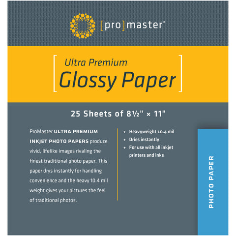 ProMaster Ultra Premium Glossy Paper - 8 1/2"x11" - 25 Sheets - Print-Scan-Present - ProMaster - Helix Camera