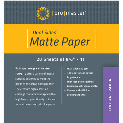 ProMaster Dual Sided Matte Paper - 8 1/2"x11" - 20 Sheets - Print-Scan-Present - ProMaster - Helix Camera