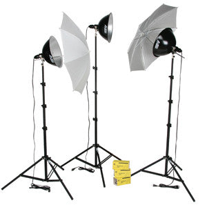 Smith Victor KT1500U 3-Light 1500-watt Thrifty intermediate kit w/ umbrellas (401433) - Lighting-Studio - Smith-Victor - Helix Camera