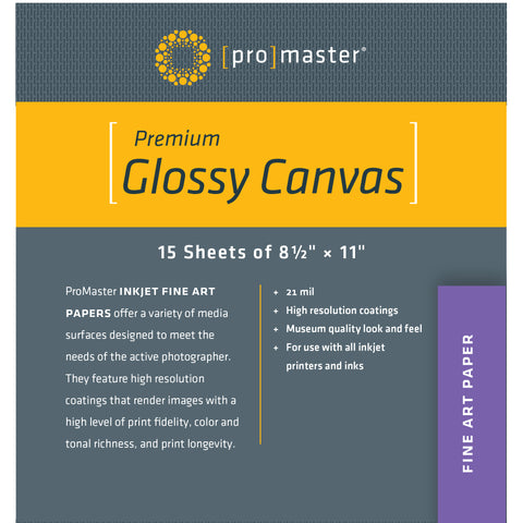 ProMaster Premium Glossy Canvas - 8 1/2"x11'' - 15 Sheets - Print-Scan-Present - ProMaster - Helix Camera