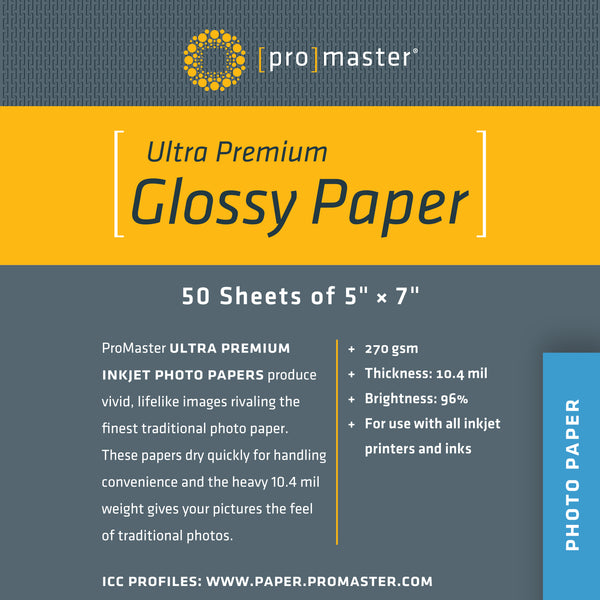 ProMaster Ultra Premium Glossy Paper - 5"x7" - 50 Sheets - Print-Scan-Present - ProMaster - Helix Camera