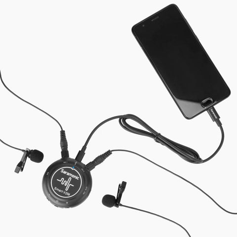 Saramonic Smart V2M Portable Interface with 2 Lavalier Microphones for Apple Lightning (iPhone/iPad), Android USB-C & Computers - Audio - Saramonic - Helix Camera