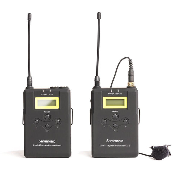 SARAMONIC UWMIC15 16-CHANNEL UHF WIRELESS LAVALIER MICROPHONE SYSTEM WITH PORTABLE CAMERA-MOUNTABLE WIRELESS RECEIVER - Audio - Saramonic - Helix Camera