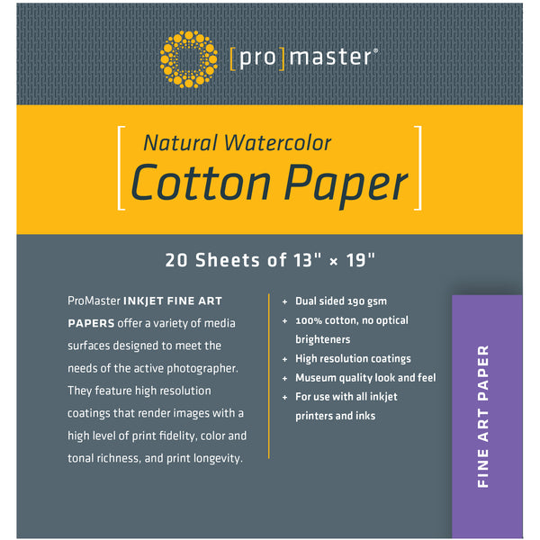 ProMaster Natural Watercolor Cotton Paper - 13"x19" - 20 Sheets - Print-Scan-Present - ProMaster - Helix Camera 