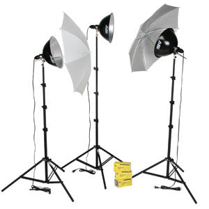 Smith Victor KT1500U 3-Light 1500-watt Thrifty intermediate kit w/ umbrellas (401433) - Lighting-Studio - Smith-Victor - Helix Camera 