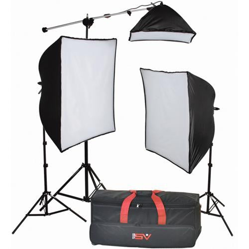 Smith Victor KSB-1250F 3-Light 700-watt Fluorescent SoftBox Light  Kit w/ Mini-Boom (408105) - Lighting-Studio - Smith-Victor - Helix Camera 